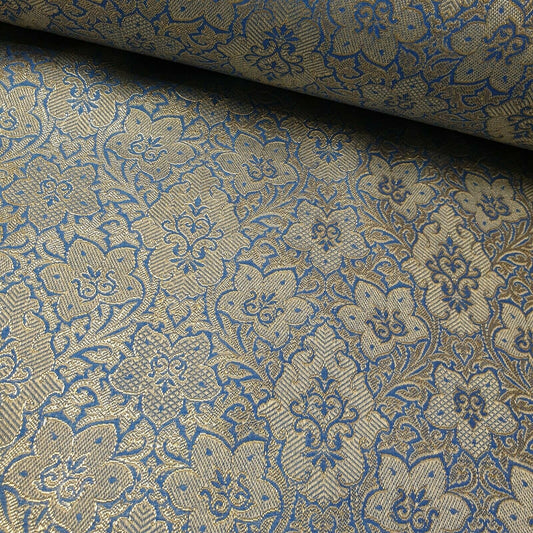 Himmelblauer indischer Jacquard-Banarasi-Brokat-Druck, Bastel-, Kleider- und Dekostoff, 111,8 cm