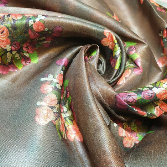 Polyester-Kunstseide, Blumen- und Rosendruck, Kleider-Bastelstoff, 111,8 cm, Meterware (Druck 1)