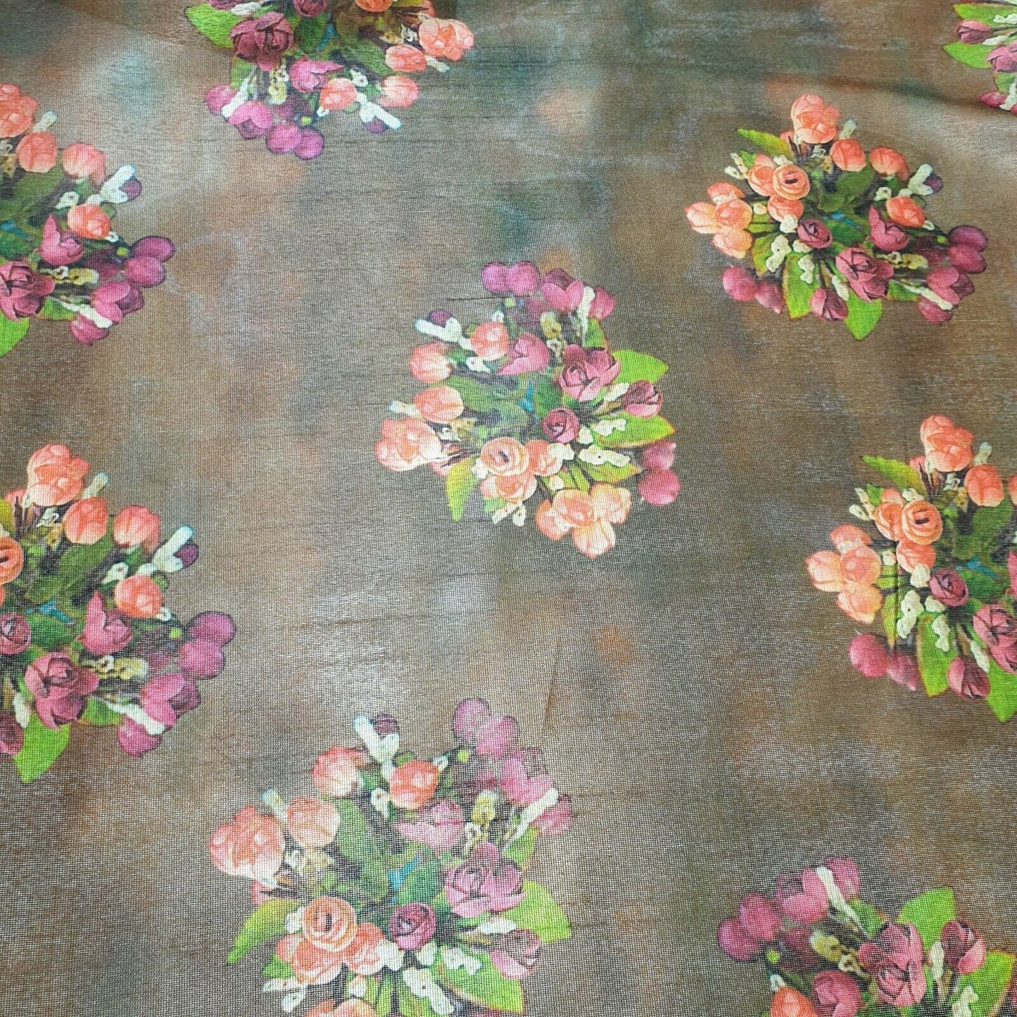 Polyester Faux Raw Silk Floral Rose Print Dress Craft Fabric 44" By The Meter (Print 1)