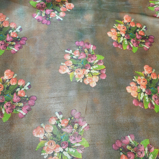 Polyester-Kunstseide, Blumen- und Rosendruck, Kleider-Bastelstoff, 111,8 cm, Meterware (Druck 1)