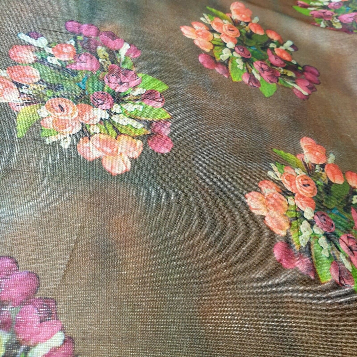 Polyester Faux Raw Silk Floral Rose Print Dress Craft Fabric 44" By The Meter (Print 1)