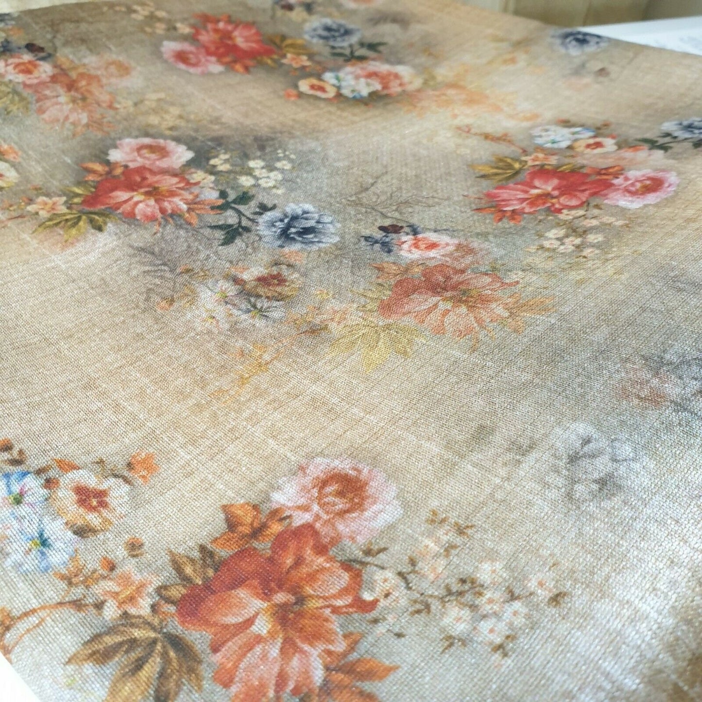 Polyester Faux Raw Silk Floral Rose Print Dress Craft Fabric 44" By The Meter (Print 2)