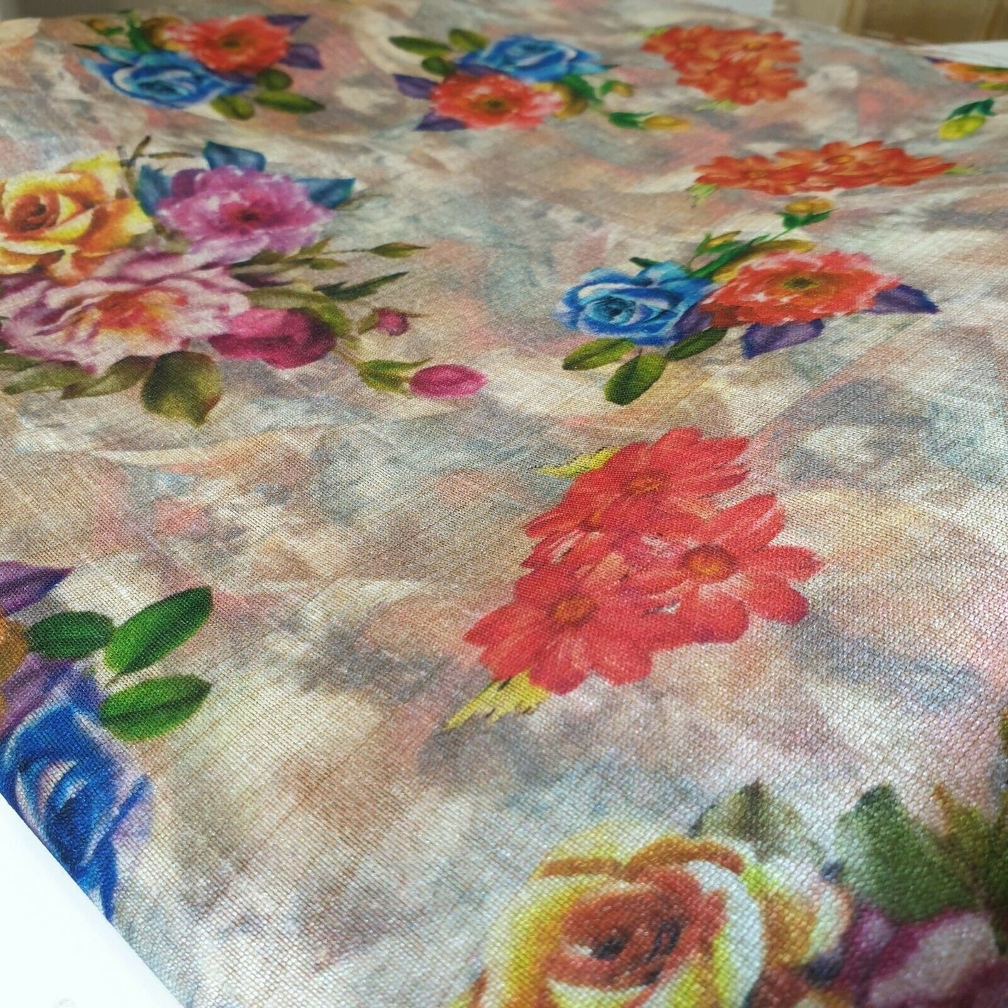 Polyester Faux Raw Silk Floral Rose Print Dress Craft Fabric 44" By The Meter (Print 3)