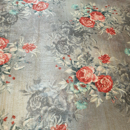 Polyester-Kunstseide, Blumen- und Rosendruck, Kleider-Bastelstoff, 111,8 cm, Meterware (Druck 4)