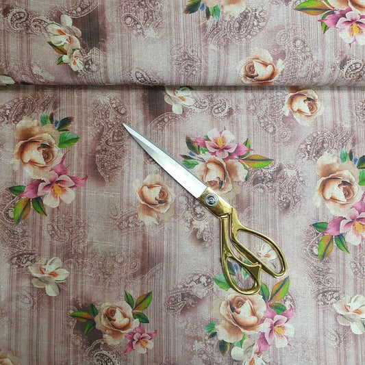 Polyester-Kunstseide, Blumen- und Rosendruck, Kleider-Bastelstoff, 111,8 cm, Meterware (Druck 6)
