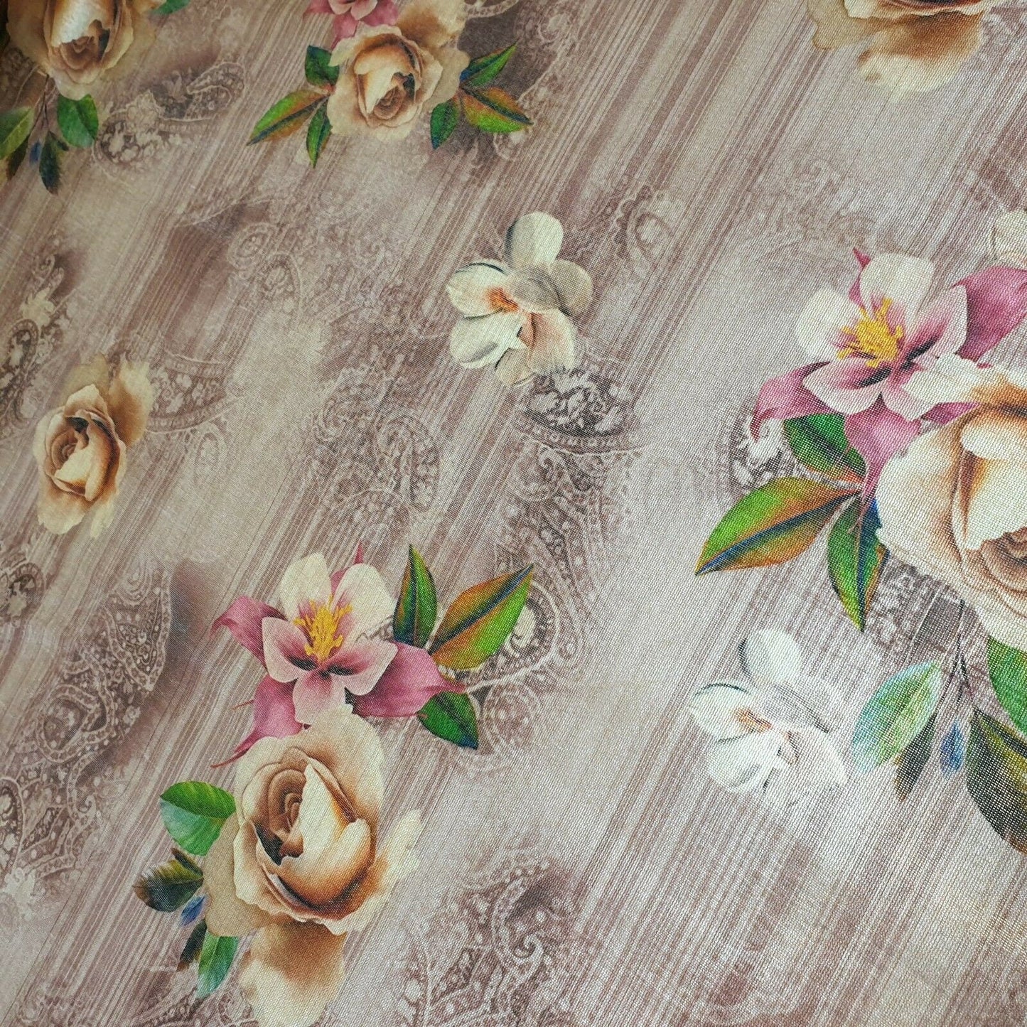 Polyester Faux Raw Silk Floral Rose Print Dress Craft Fabric 44" By The Meter (Print 6)