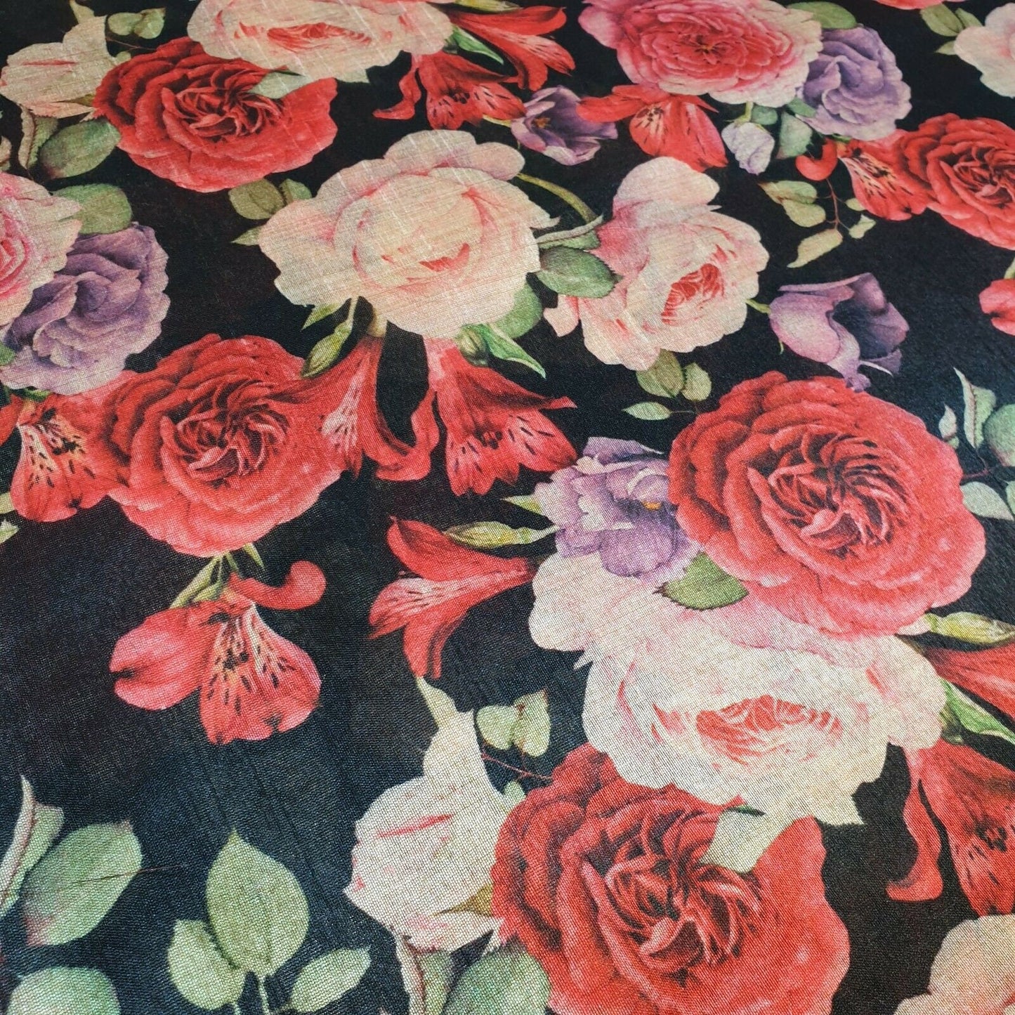 Polyester Faux Raw Silk Floral Rose Print Dress Craft Fabric 44" By The Meter (Print 7)