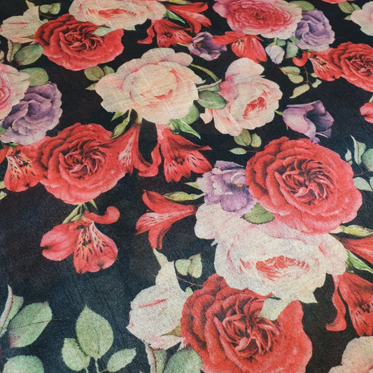 Polyester-Kunstseide, Blumen- und Rosendruck, Kleider-Bastelstoff, 111,8 cm, Meterware (Druck 7)