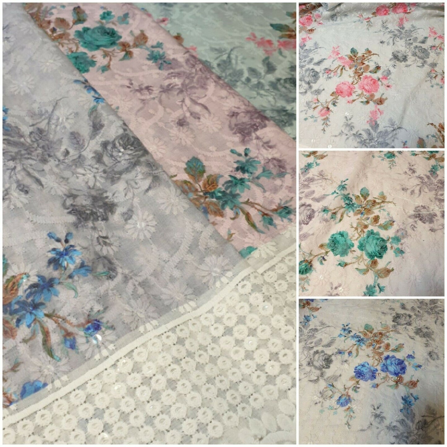 100% Cotton Broderie Anglaise Floral Embroidery Hole Border Dress Fabric 150cm (Pattern 2)