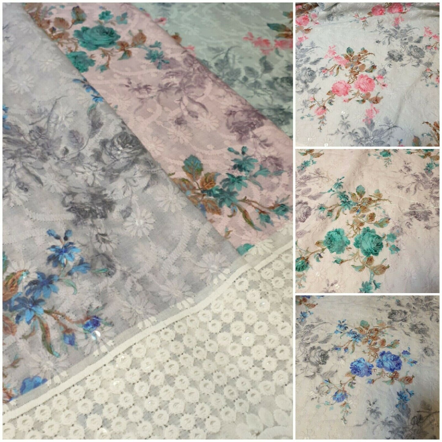 100% Cotton Broderie Anglaise Floral Embroidery Hole Border Dress Fabric 150cm (Pattern 1)