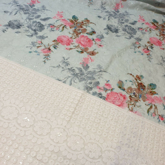 100% Cotton Broderie Anglaise Floral Embroidery Hole Border Dress Fabric 150cm (Pattern 2)