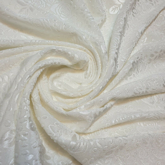 Samtstoff mit Rosen-Blumenprägung, Velours, für Kleider, Bastelkissen, Meterware, 147,3 cm (Creme)