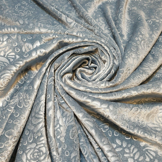Samtstoff mit Rosen-Blumenprägung, Velours, für Kleider, Bastelkissen, Meterware, 147,3 cm (Enteneiblau)