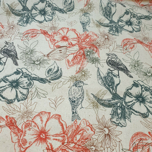 100% Cotton Printed Canvas Floral Rainbow Birds Craft Fabric 58" (Flowers and Birds)