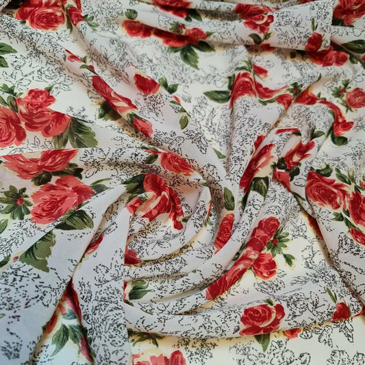 Spring Floral Printed Soft Poly Crepe Dress Drape Craft Fabric 58" By The Meter (Print 12)