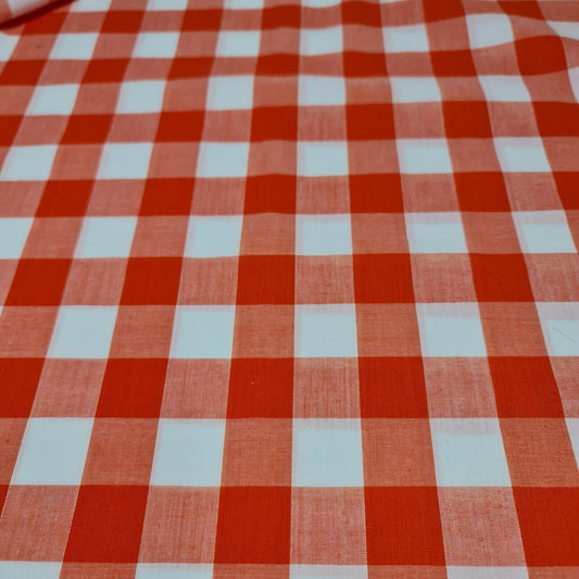 Polycotton Fabric 1" Gingham Check Material Dress Craft Uniform Checked 112cm  (Orange)