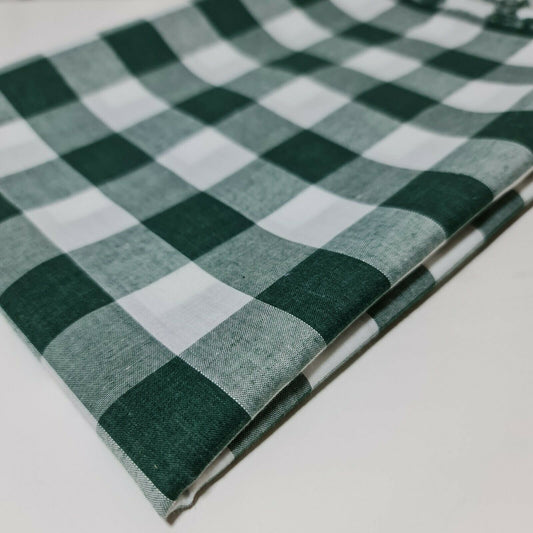 Polycotton Fabric 1" Gingham Check Material Dress Craft Uniform Checked 112cm  (Bottle Green)