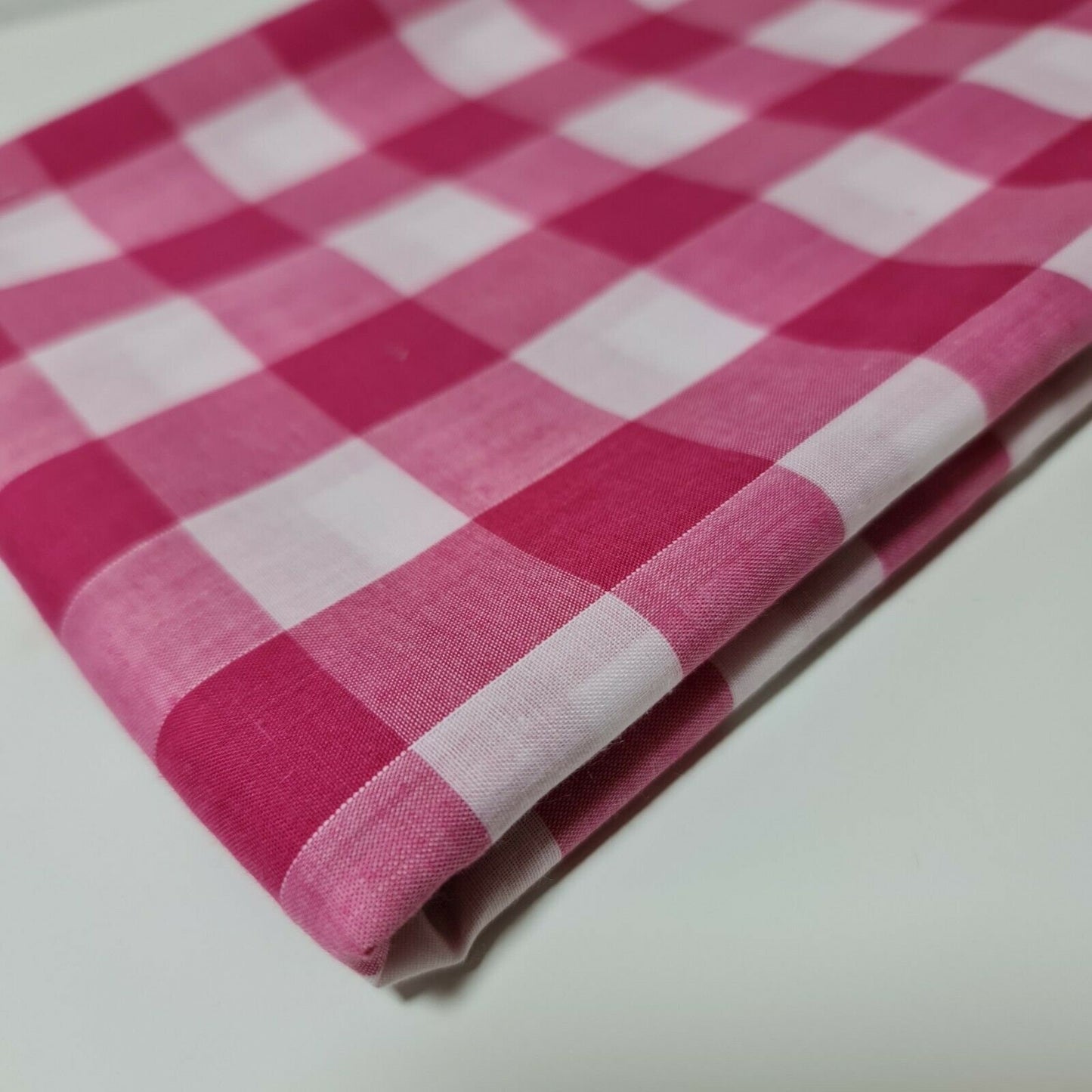 Polycotton Fabric 1" Gingham Check Material Dress Craft Uniform Checked 112cm  (Cerise)