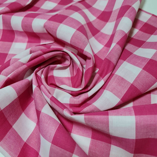 Polycotton Fabric 1" Gingham Check Material Dress Craft Uniform Checked 112cm  (Cerise)