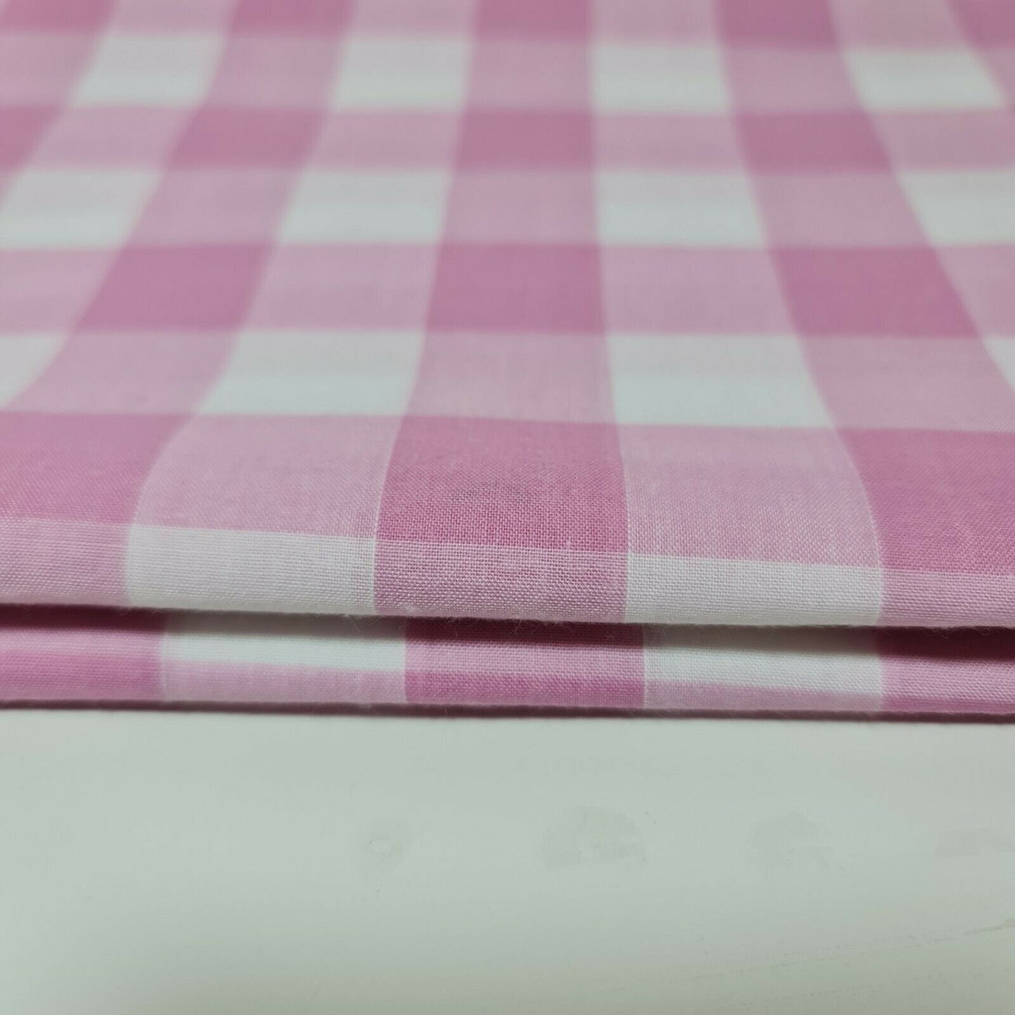 Polycotton Fabric 1" Gingham Check Material Dress Craft Uniform Checked 112cm  (Pink)