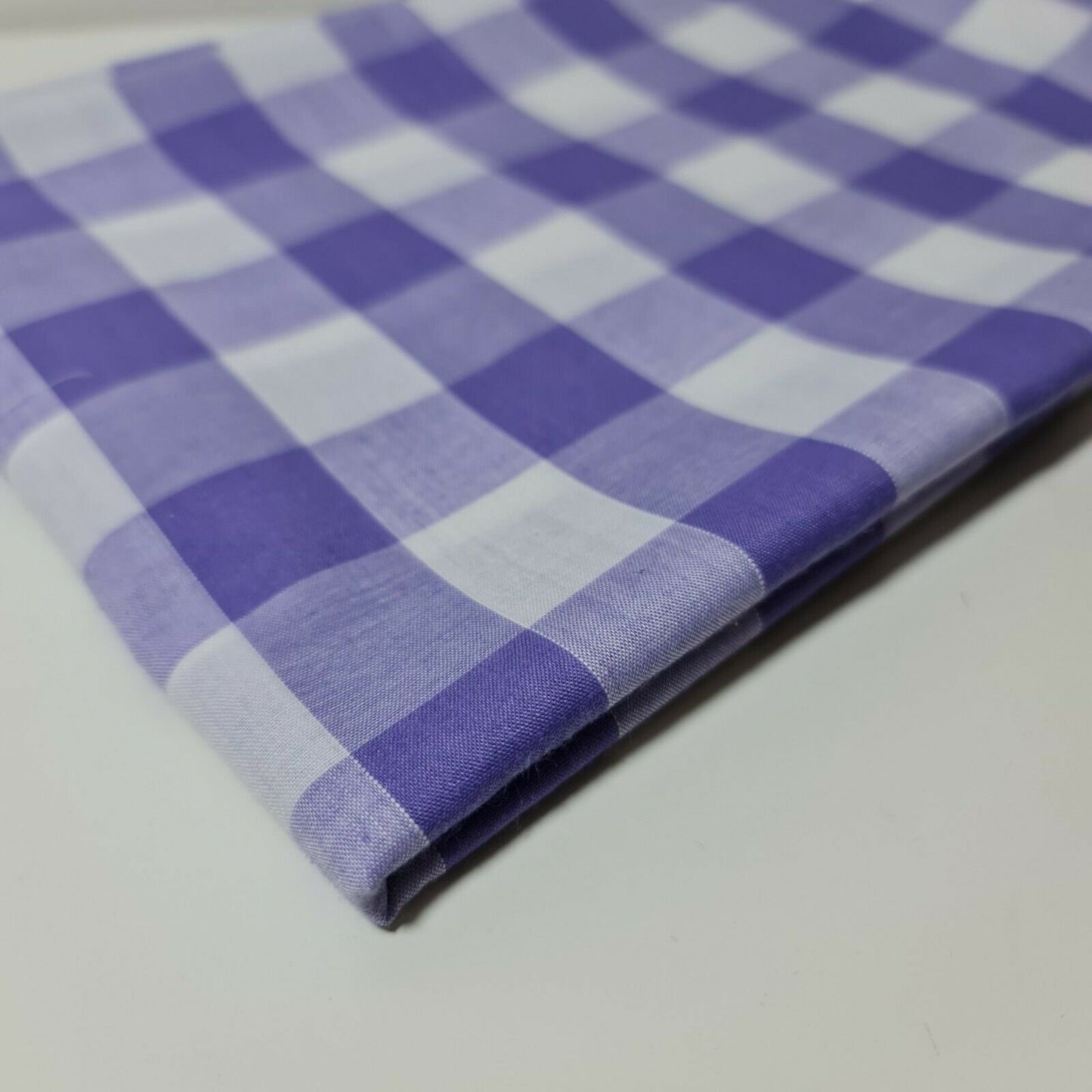 Polycotton Fabric 1" Gingham Check Material Dress Craft Uniform Checked 112cm  (Lilac)