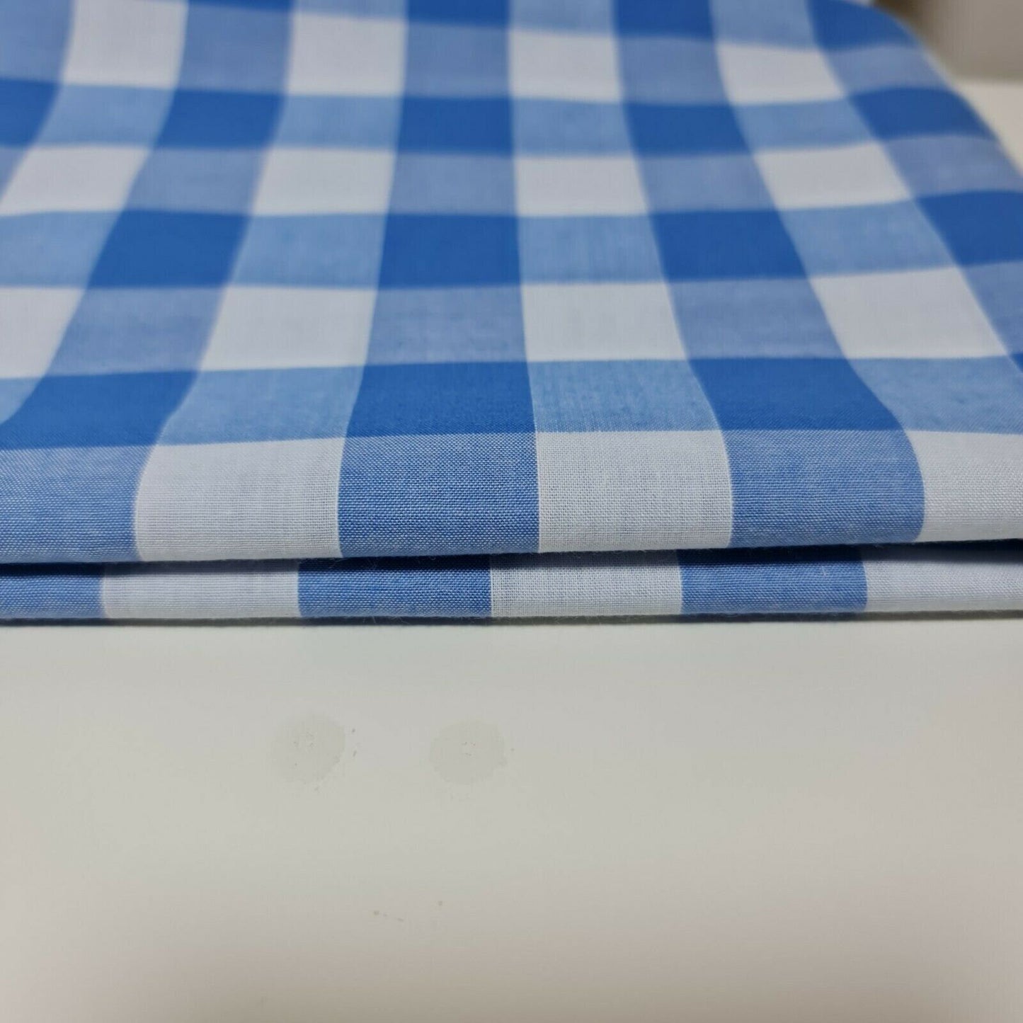 Polycotton Fabric 1" Gingham Check Material Dress Craft Uniform Checked 112cm  (Pale Blue)