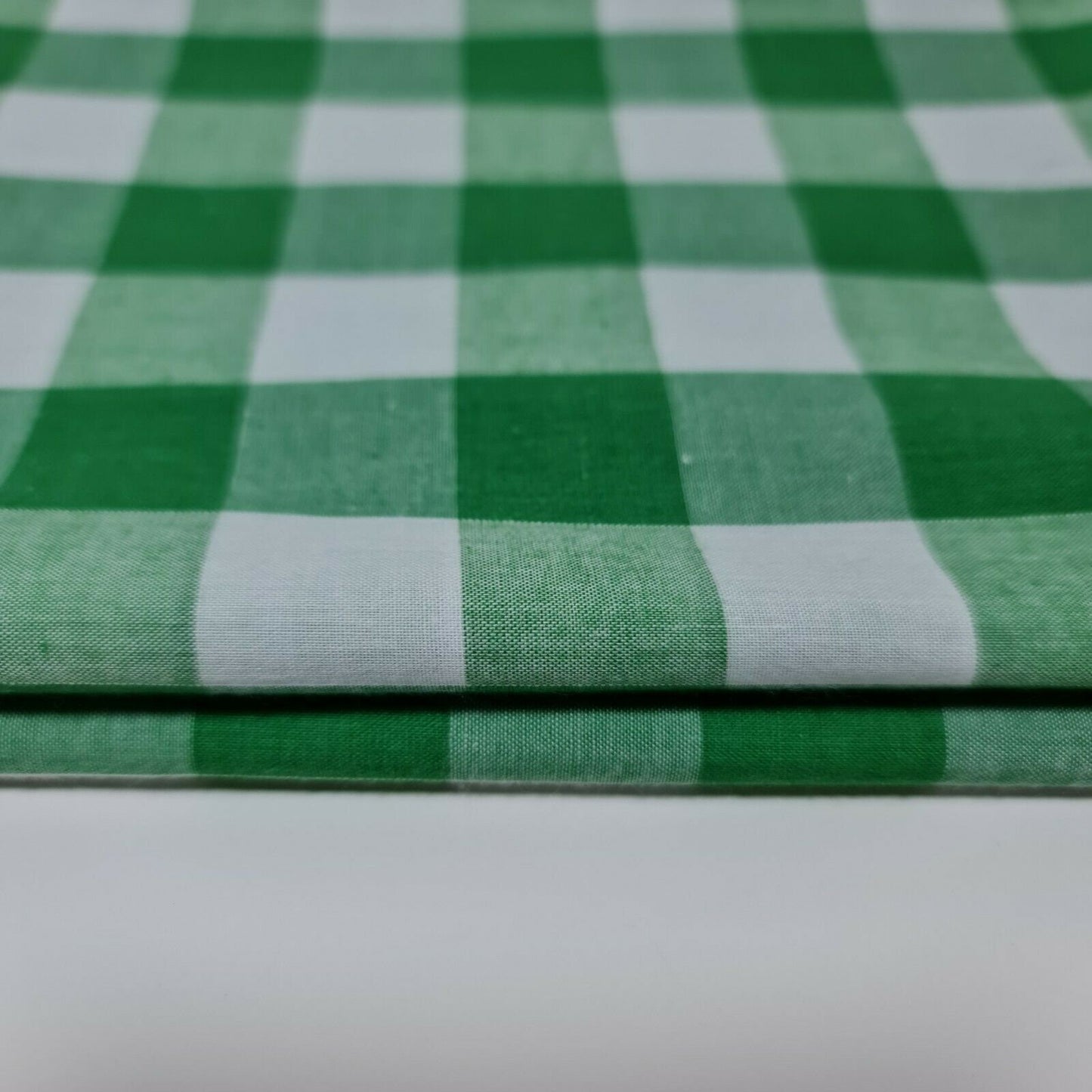 Polycotton Fabric 1" Gingham Check Material Dress Craft Uniform Checked 112cm  (Emerald Green)