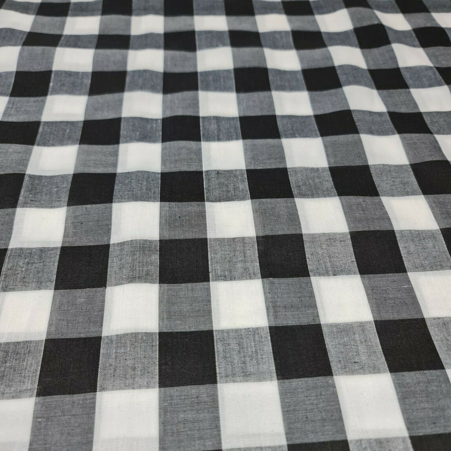 Polycotton Fabric 1" Gingham Check Material Dress Craft Uniform Checked 112cm  (Black)