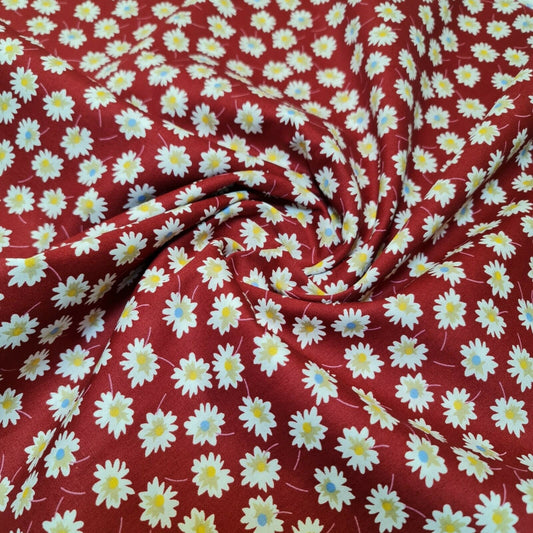 100% Cotton Poplin Floral Spring Bloom Print Fabric Dress Craft Soft Fabric 58" (Red)