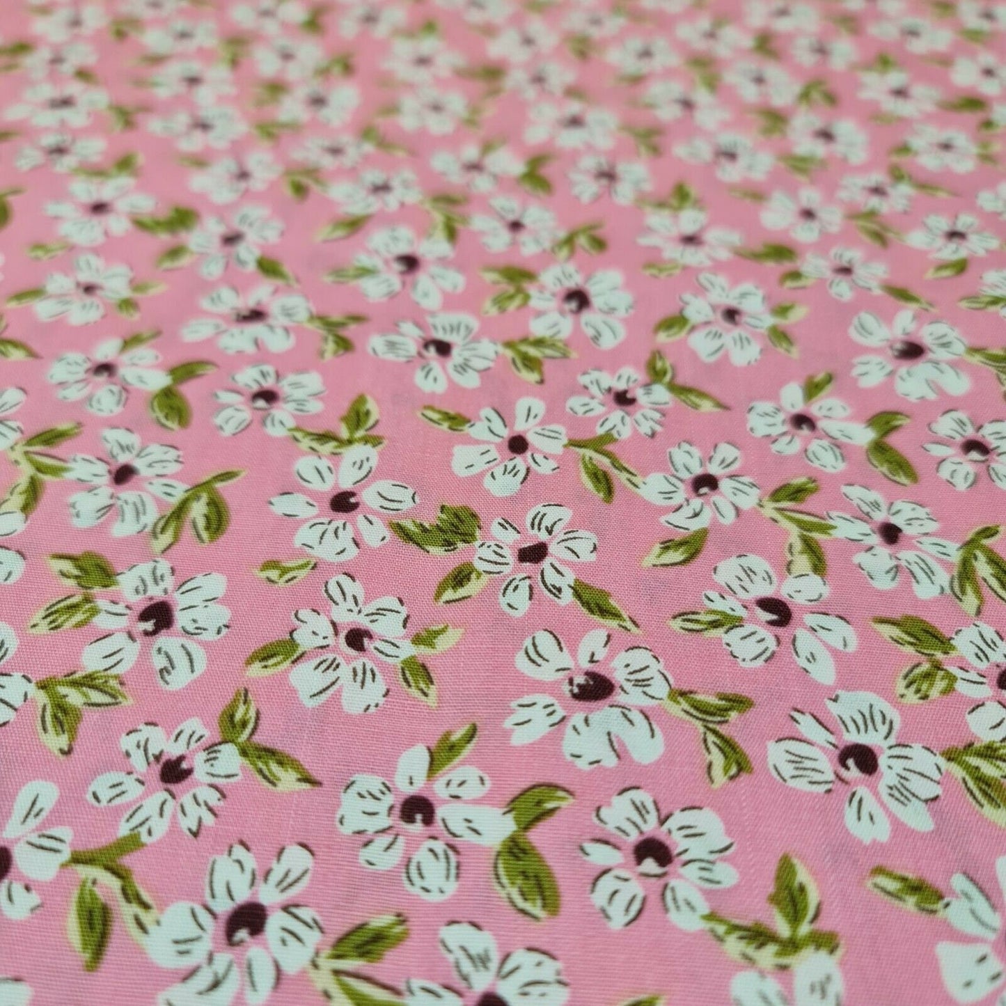 100% Cotton Poplin Floral Spring Bloom Print Fabric Dress Craft Soft Fabric 58" (Pink)