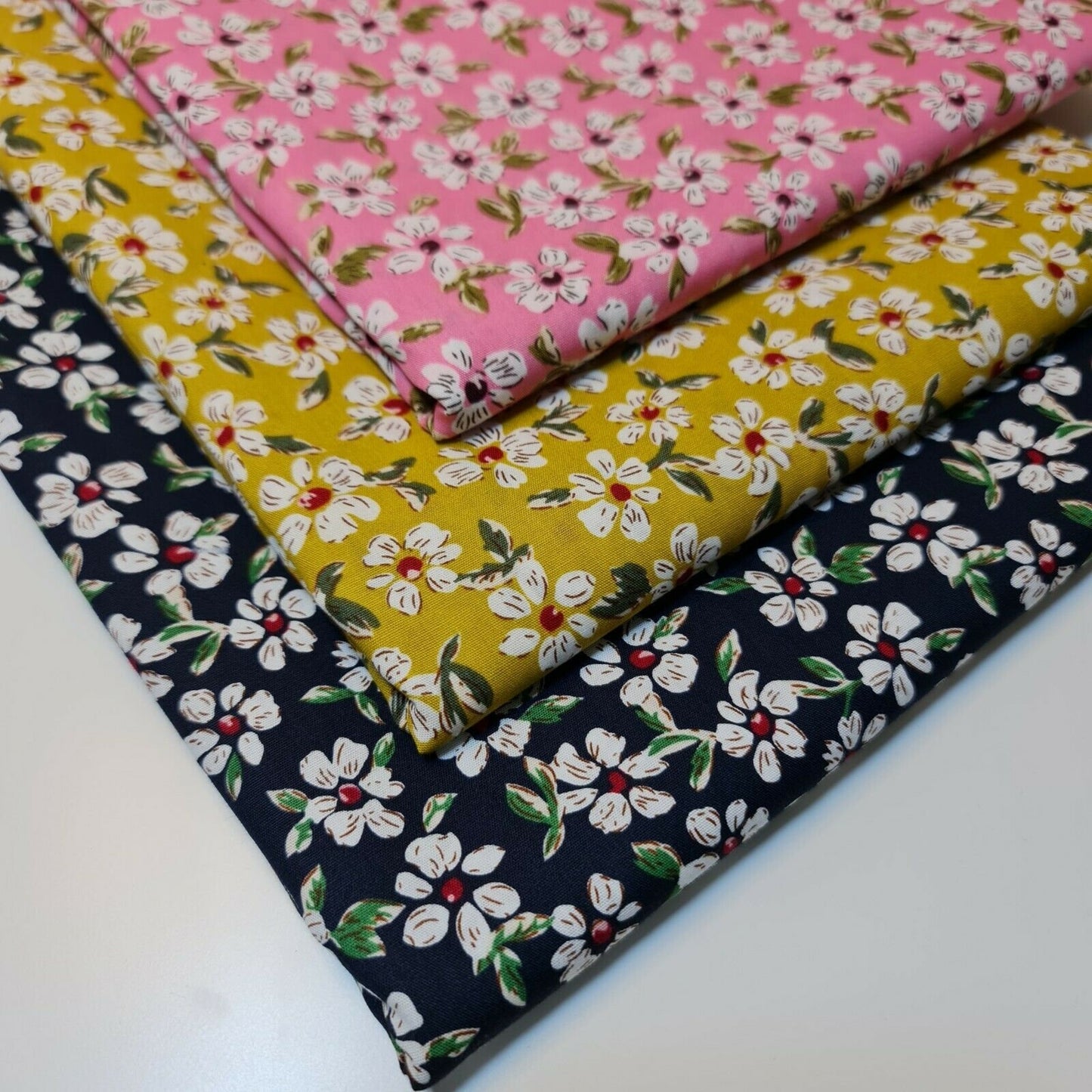 100% Cotton Poplin Floral Spring Bloom Print Fabric Dress Craft Soft Fabric 58" (Navy Blue)