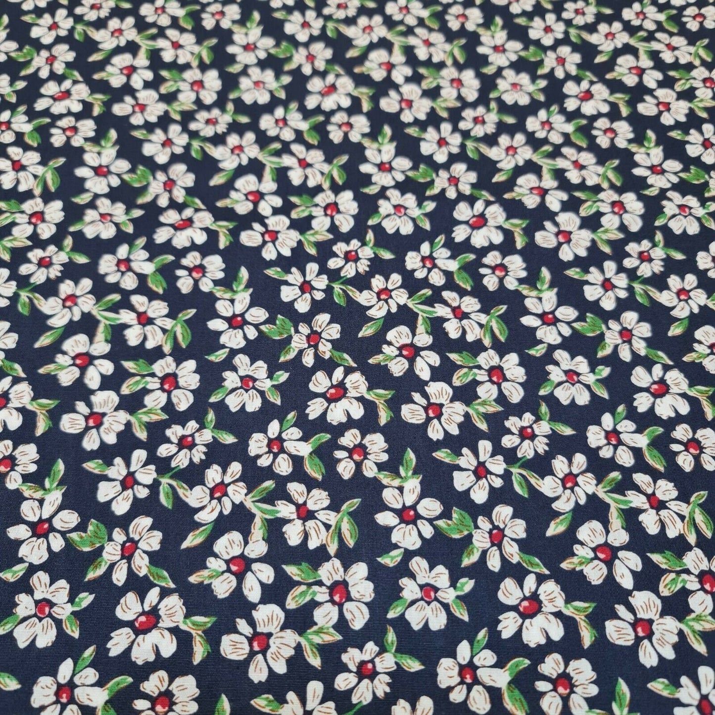 100% Cotton Poplin Floral Spring Bloom Print Fabric Dress Craft Soft Fabric 58" (Navy Blue)