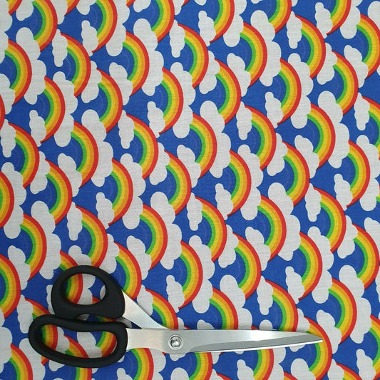 NEW Thankyou NHS Polycotton Rainbows and Clouds Print Fabric by Metre 44" (Blue)