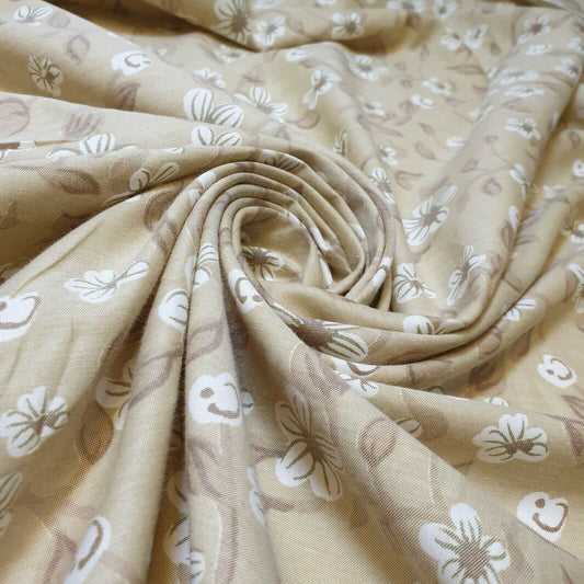 Weicher japanischer Sarong-Drapierungsstoff mit Vintage-Blumendruck, 100 % Baumwolle, 147,3 cm (Beige/Gold)