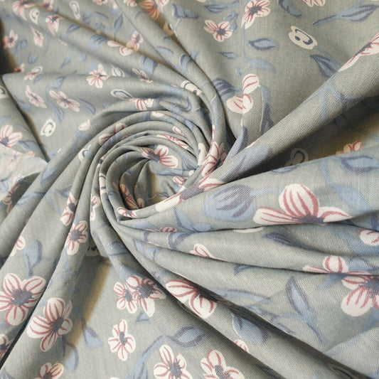 Weicher japanischer Sarong-Drapierungsstoff mit Vintage-Blumendruck, 100 % Baumwolle, 147,3 cm (Enteneiblau)