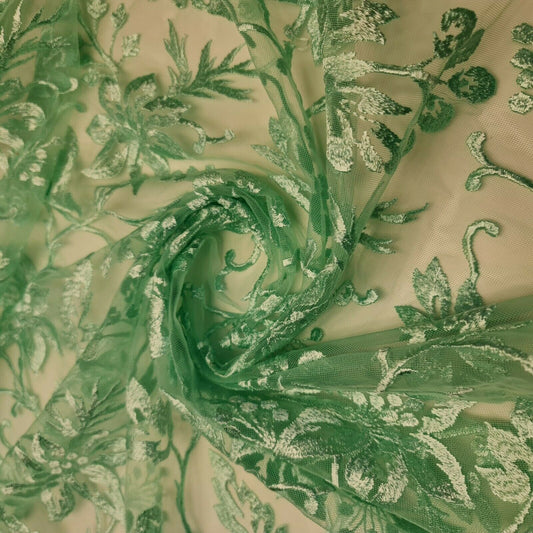 Hochwertiger, weicher Ton-in-Ton-Netzfaden-Schneiderstoff mit Blumenstickerei, 111,8 cm (Mintgrün)
