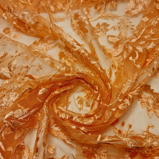 Hochwertiger, weicher Ton-in-Ton-Netzfaden-Schneiderstoff mit Blumenstickerei, 111,8 cm (Pfirsich)