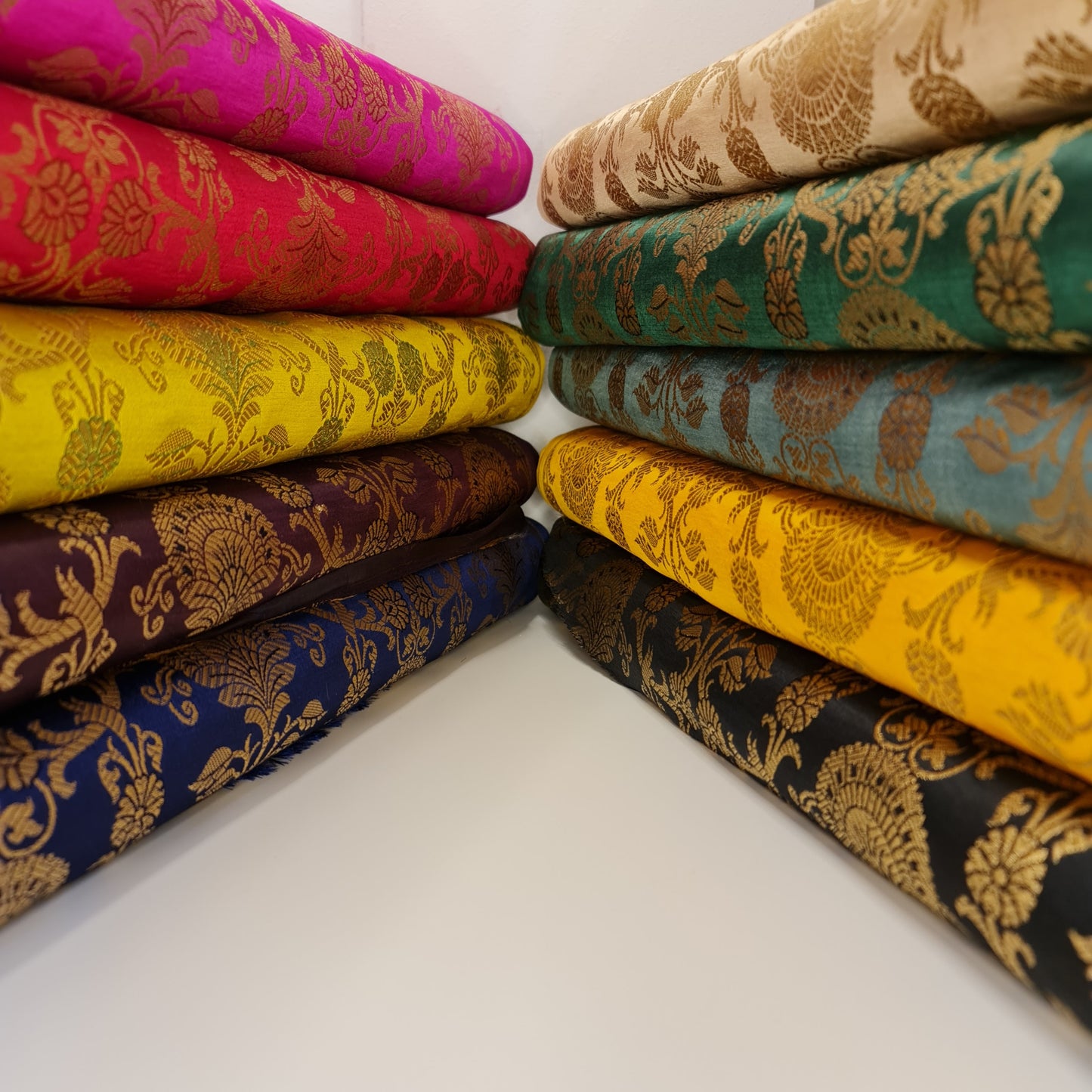 Ornamental Christmas (Plum) Floral Gold Metallic Print Indian Banarasi Brocade Fabric