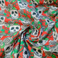 Skulls And Roses Polycotton Fabric Soft Craft Spooky Material By the Meter 44" (Red)