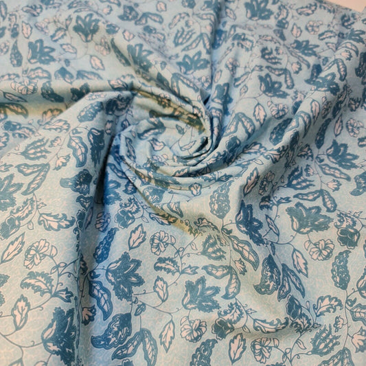 Neuer Stoff zum Basteln mit Blumenmuster für Frühling und Sommer, Polycotton, 111,8 cm, Meterware (Himmelblau)