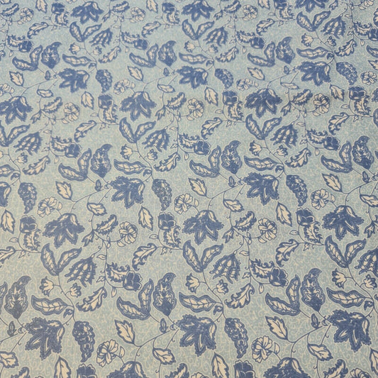 Light Blue Vintage Botanical Floral Vine Polycotton Fabric 44" Wide | Cotton Blend Fabric by the Metre