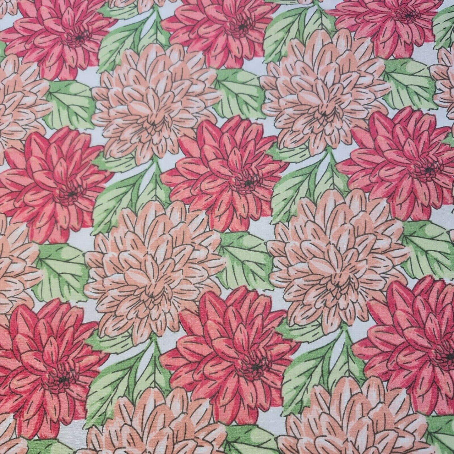 Spring Summer Daisy Floral Bloom Polycotton Craft Fabric Material 44" By Meter (Pink Flowers)