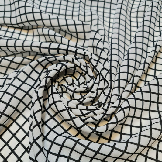 Black White Floral Printed Poly Crepe Dress Drape Craft Fabric 58" By The Meter (Design 5)