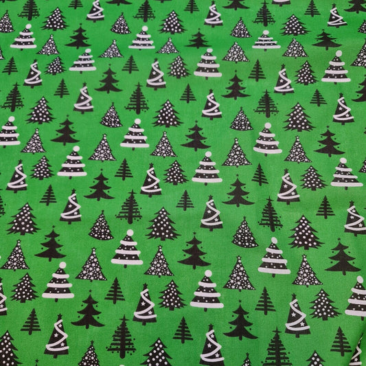Christmas Festive Print Polycotton Xmas Tree Craft Fabric by Metre 44" (Green)