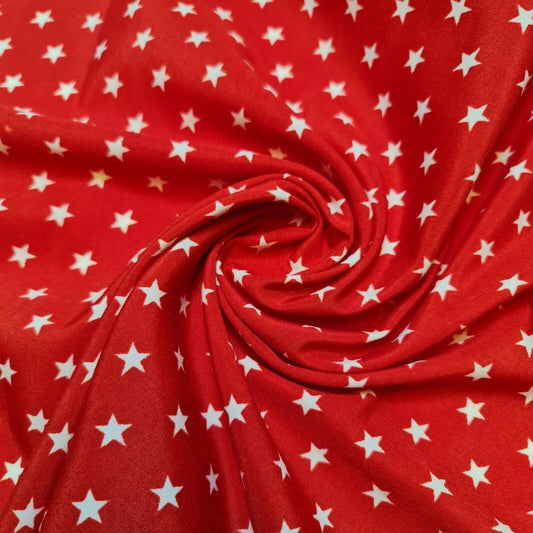 Stars Print Soft Polycotton Red / Black Dress Craft Fabric By The Meter 44" (Red)