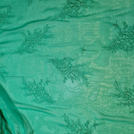 Sea Green Jade Floral Embroidery Crepe Georgette Dress Craft Fabric 58" By Metre