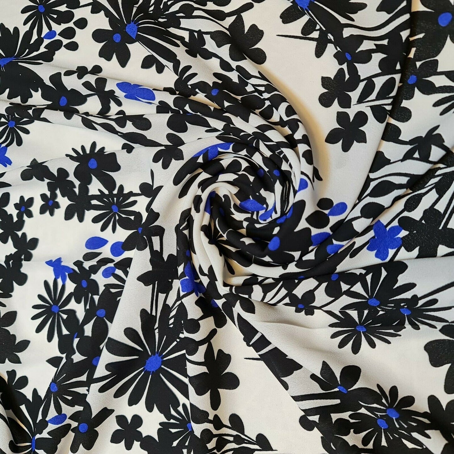 White Black Floral Print Crepe Georgette Dress Craft Fabric 58" By the Meter