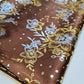 Floral Brown Gold Foil Printed Satin Finish Dress Craft Fabric By The Meter