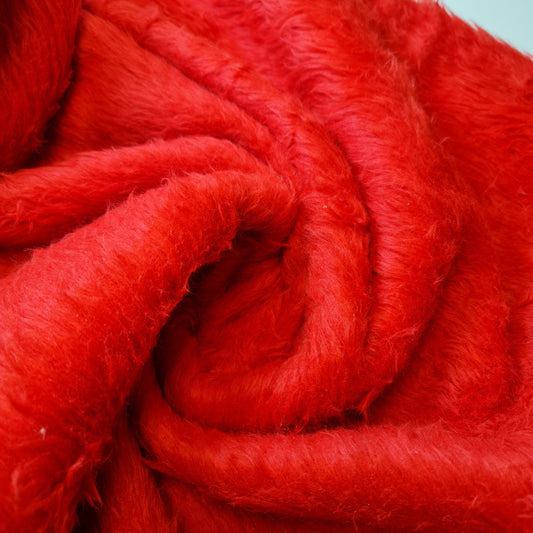 Plain (RED)Fun Faux Fur Fabric Material By Meter 58"