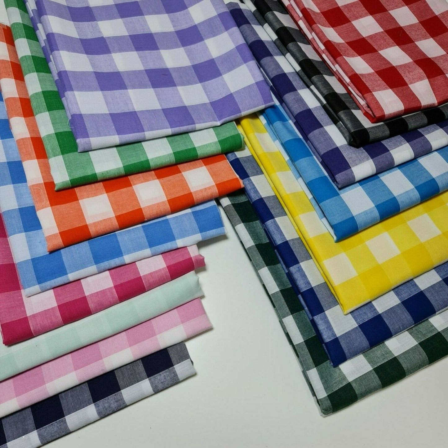 Polycotton Fabric 1" Gingham Check Material Dress Craft Uniform Checked 112cm  (Lilac)